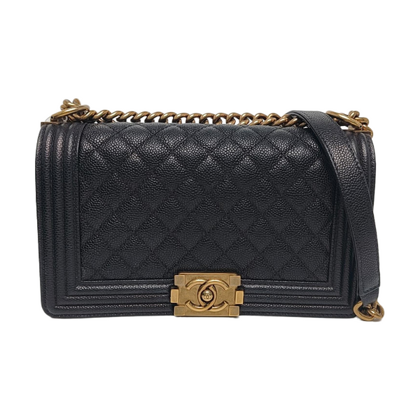 BOY CHANEL Medium Quilted Grained Calfskin Black