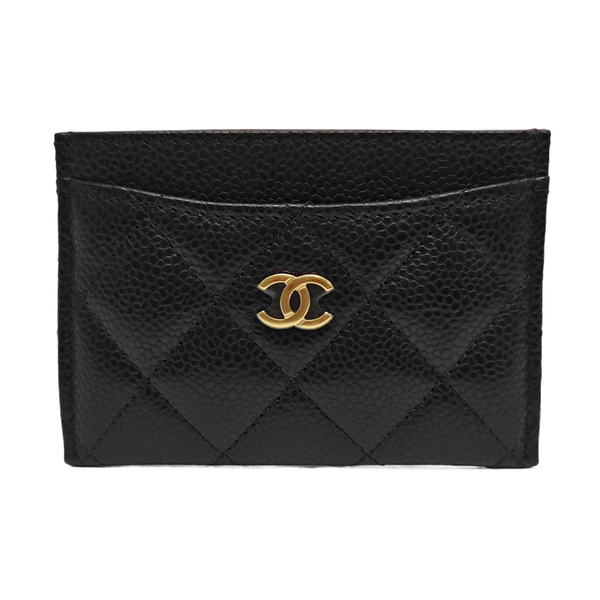 Quilted Grained Calfskin Card Holder Black