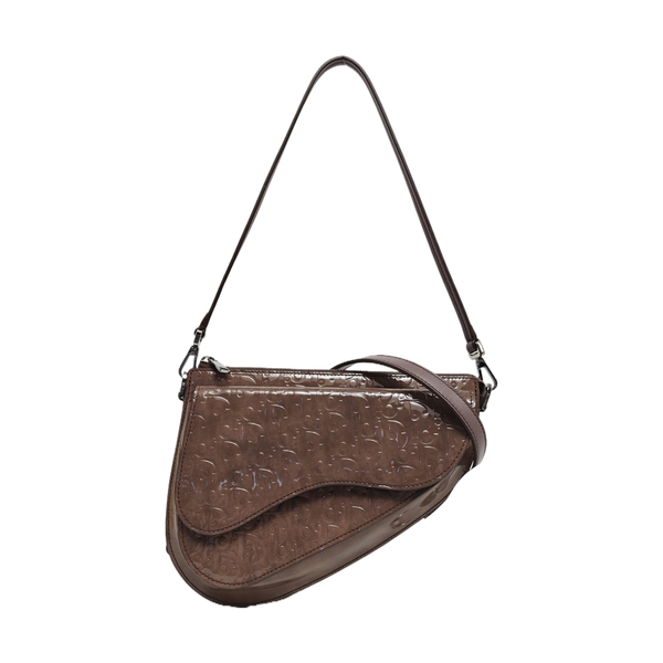 Authenticated pre-owned  Saddle Monogram Patent Leather Grey - Shoulder Bag at Looply