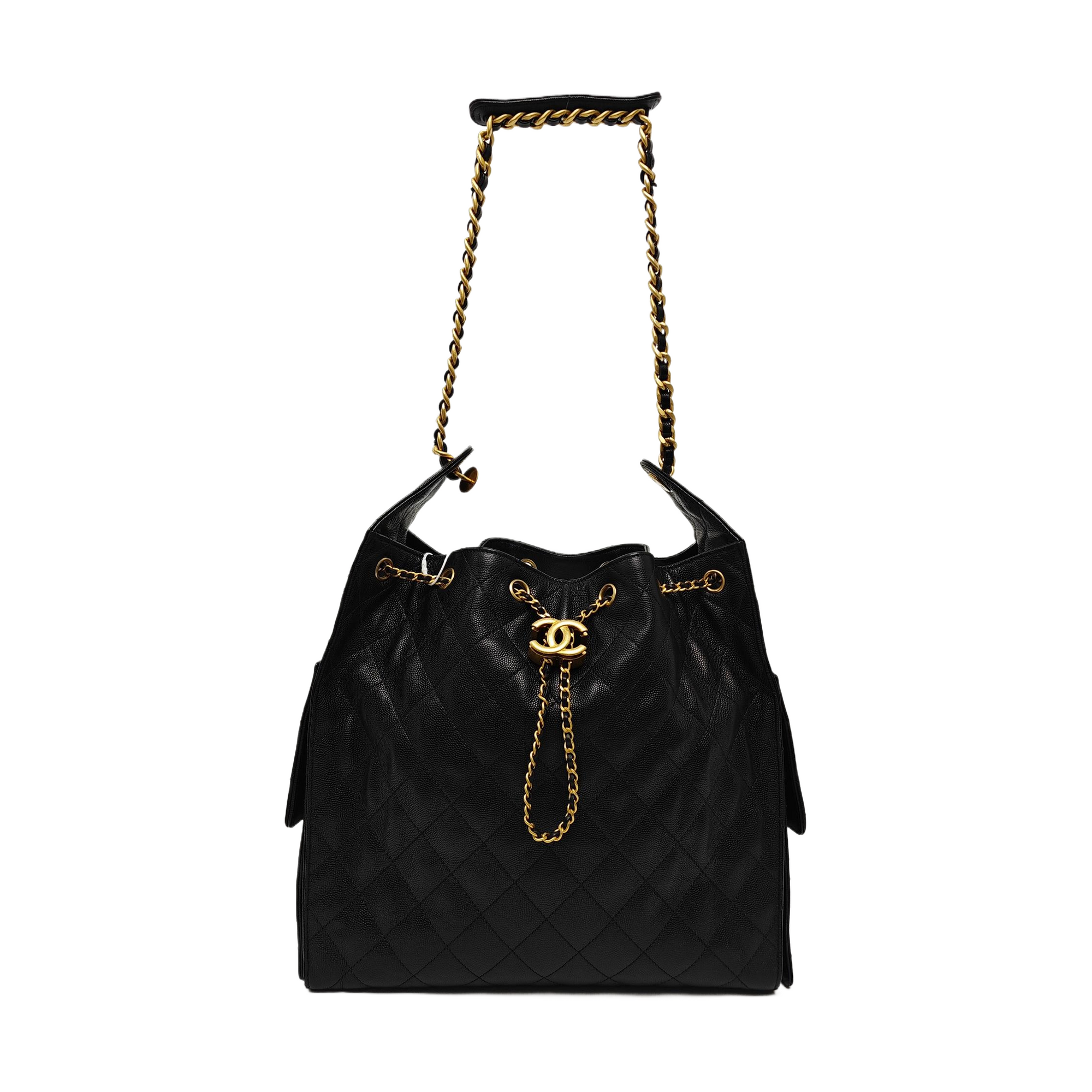CHANEL 25 Medium Quilted Grained Calfskin Black