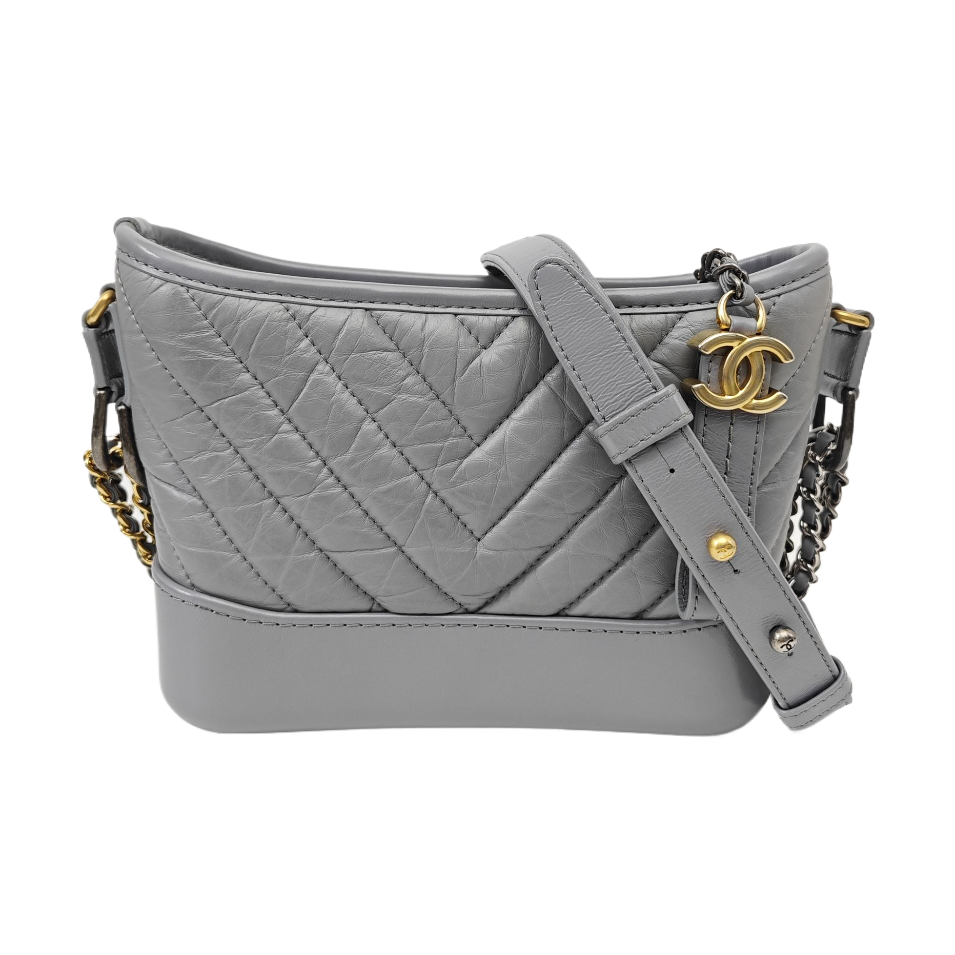 GABRIELLE Small Chevron Calfskin Gray