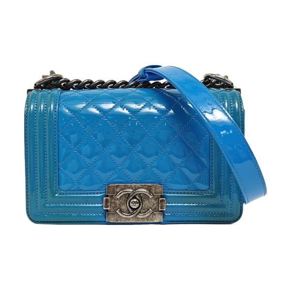 BOY CHANEL Small Quilted Patent Leather Blue