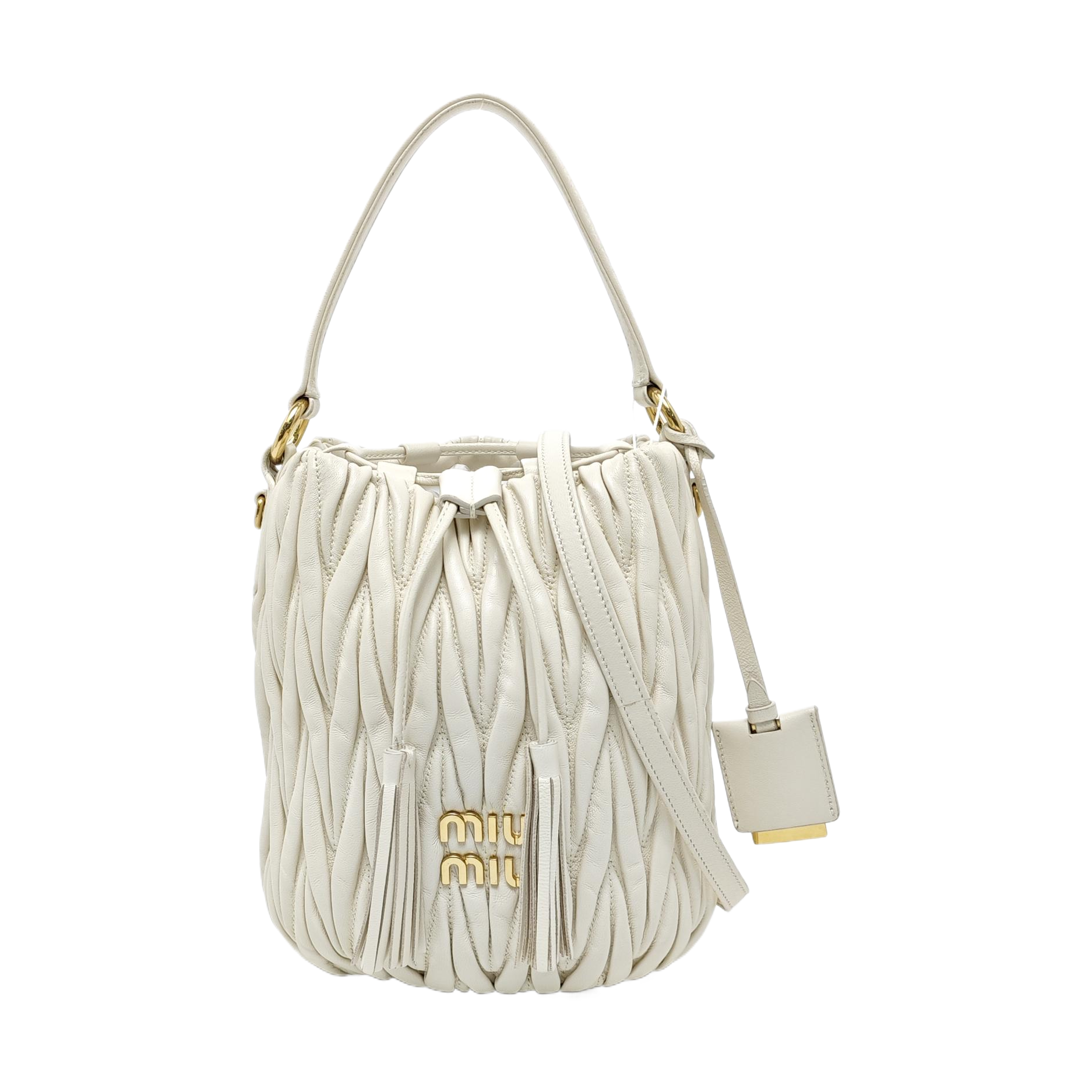 Quilted Lambskin Bucket Bag White