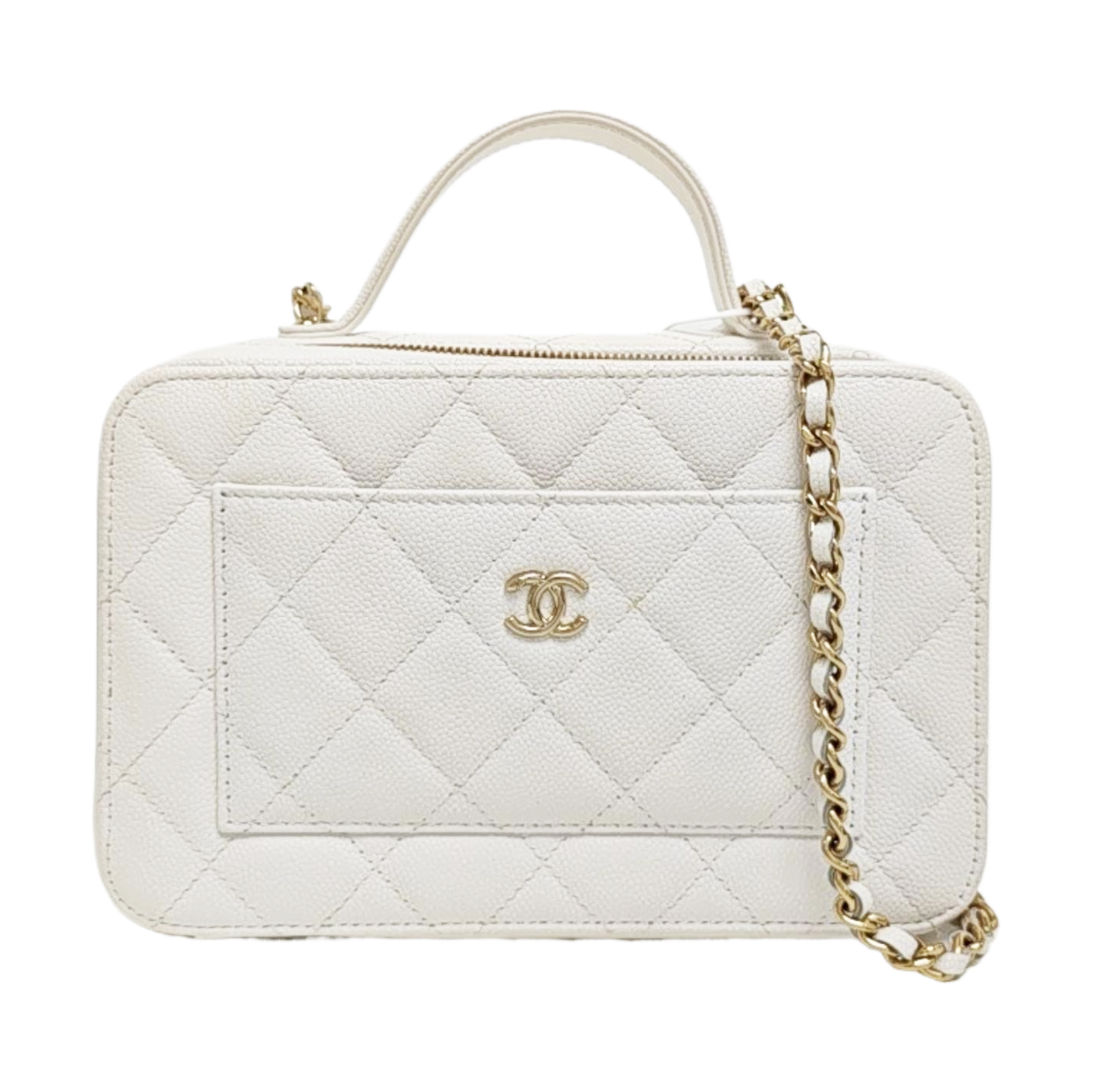 Quilted Grained Calfskin Shoulder Bag White