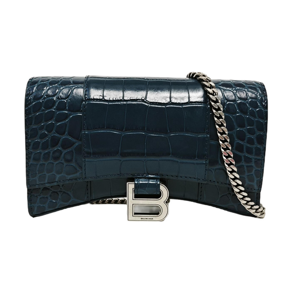 Hourglass Wallet On Chain Mini Calfskin Blue