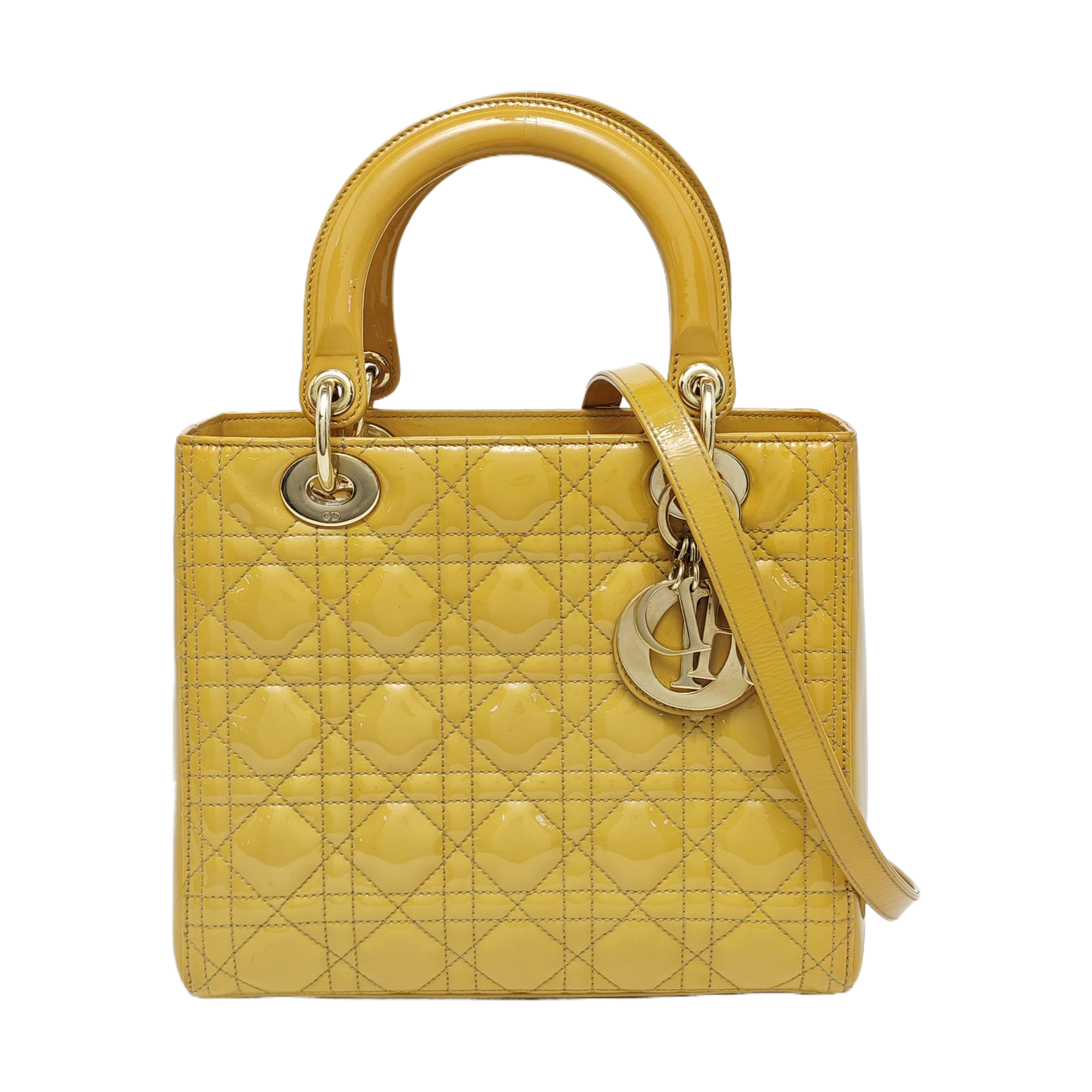 Authenticated pre-owned  Lady Dior Quilted Patent Leather Yellow - Tote Bag at Looply