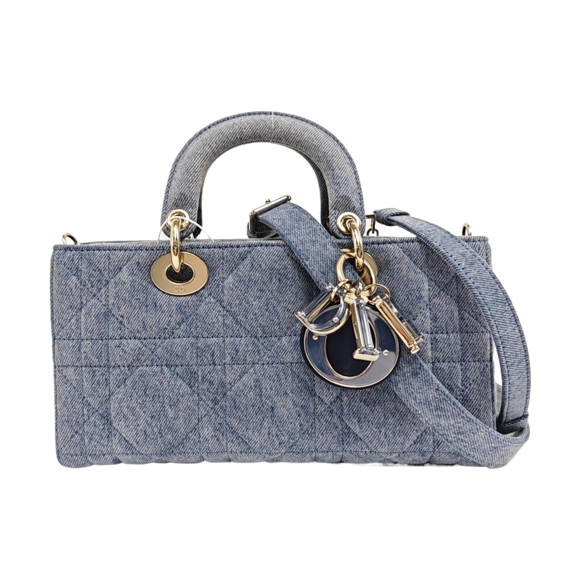 Authenticated pre-owned  Lady D-Joy Medium Quilted Denim Blue - Shoulder Bag at Looply