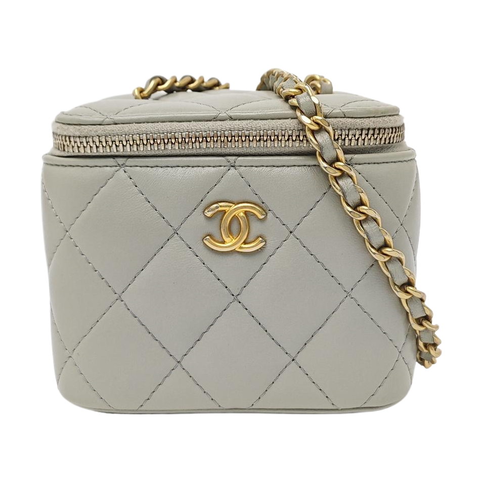 VANITY CASE Mini Quilted Lambskin Gray
