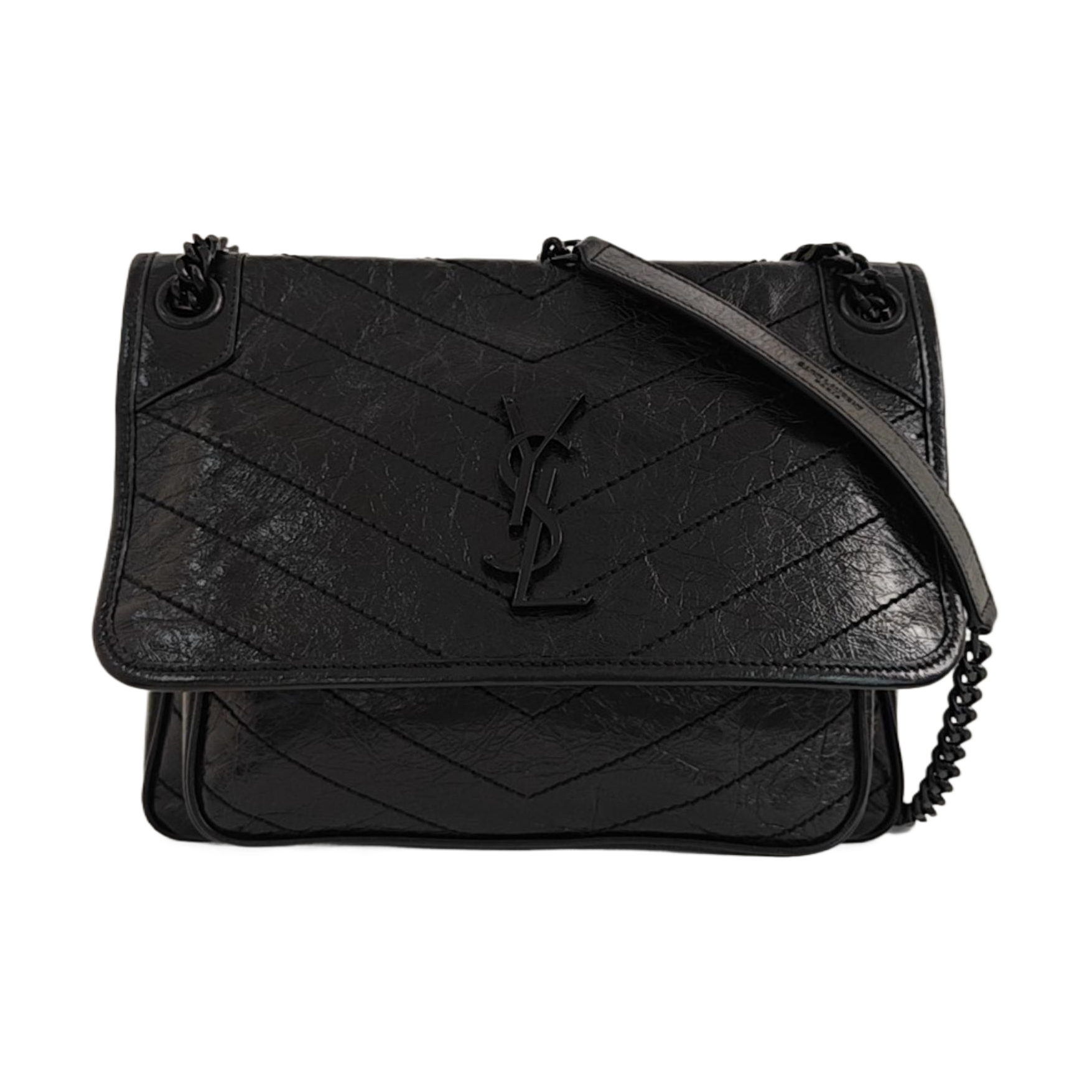 NIKI Medium Chevron Calfskin Black