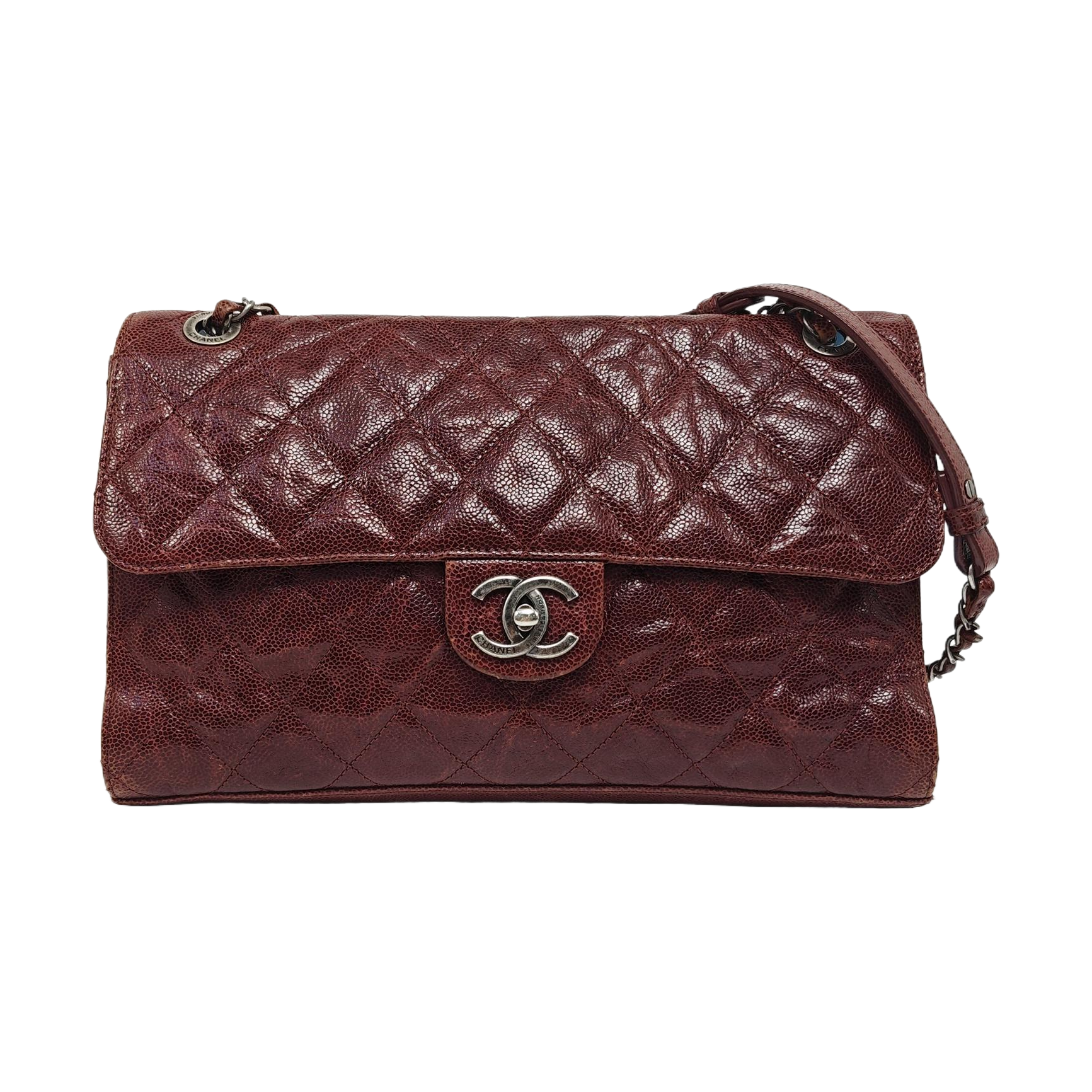 Authenticated pre-owned  CLASSIC FLAP Quilted Grained Calfskin Red - Shoulder Bag at Looply