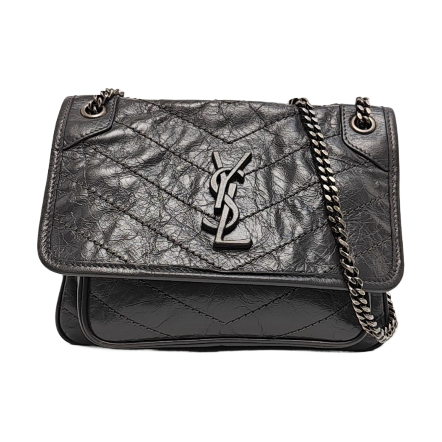 NIKI Small Chevron Calfskin Gray