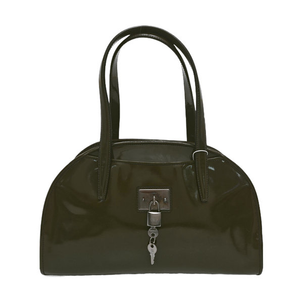 Patent Leather Top Handle Bag Green