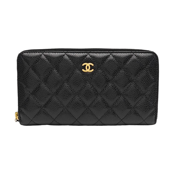 Quilted Grained Calfskin Wallet Black