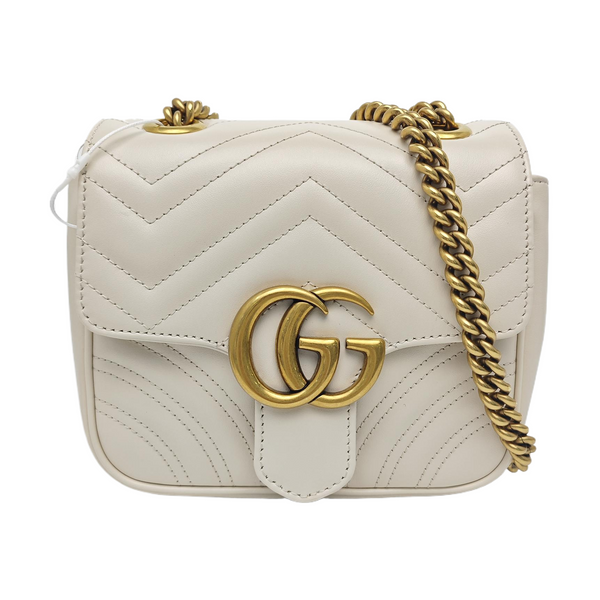 GG Marmont Mini Piel de Becerro Acolchada Blanca