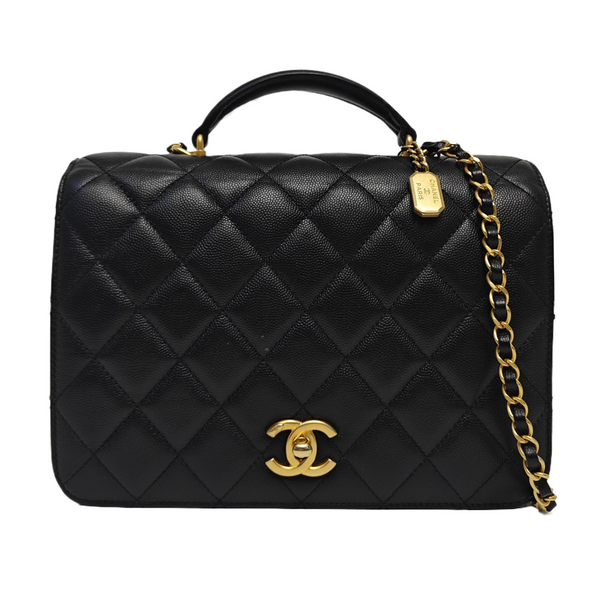 Quilted Grained Calfskin Shoulder Bag Black