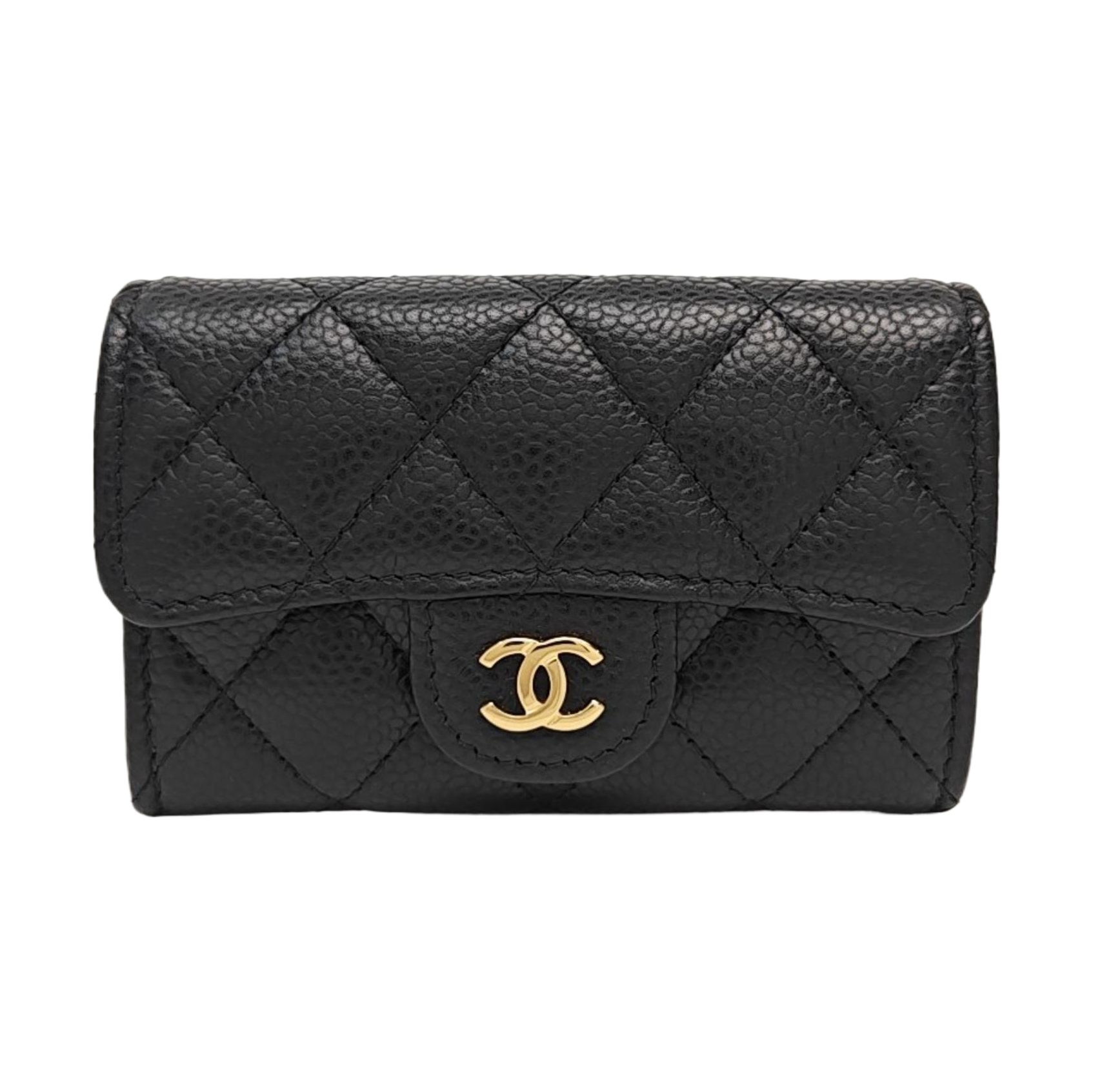 CLASSIC FLAP Quilted Grained Calfskin Black Card Holder