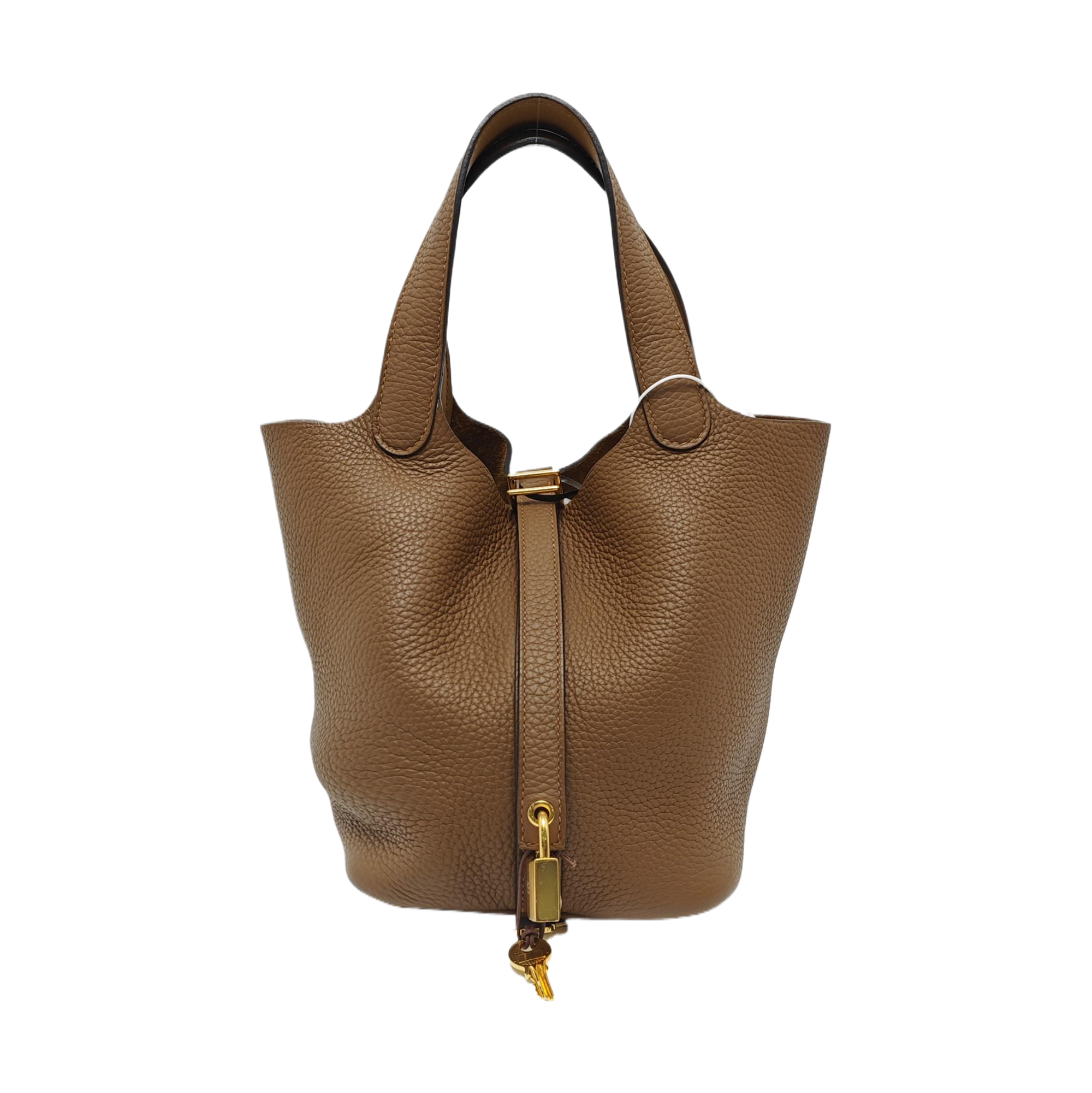 Authenticated pre-owned  Picotin Lock 18 Clemence Brown - Bucket Bag at Looply