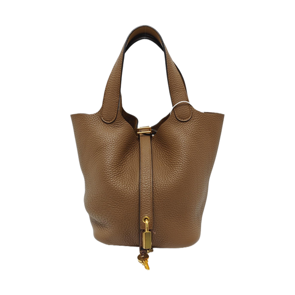 Authenticated pre-owned  Picotin Lock 18 Clemence Brown - Bucket Bag at Looply