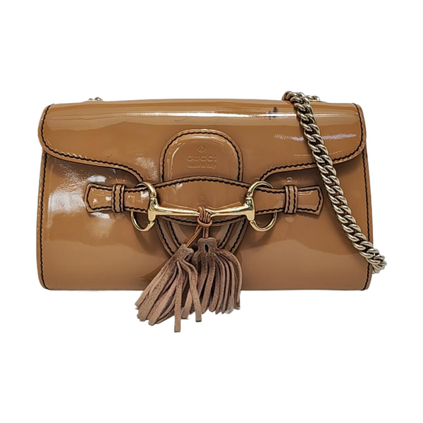 Emily Chain Small Patent Leather Brown