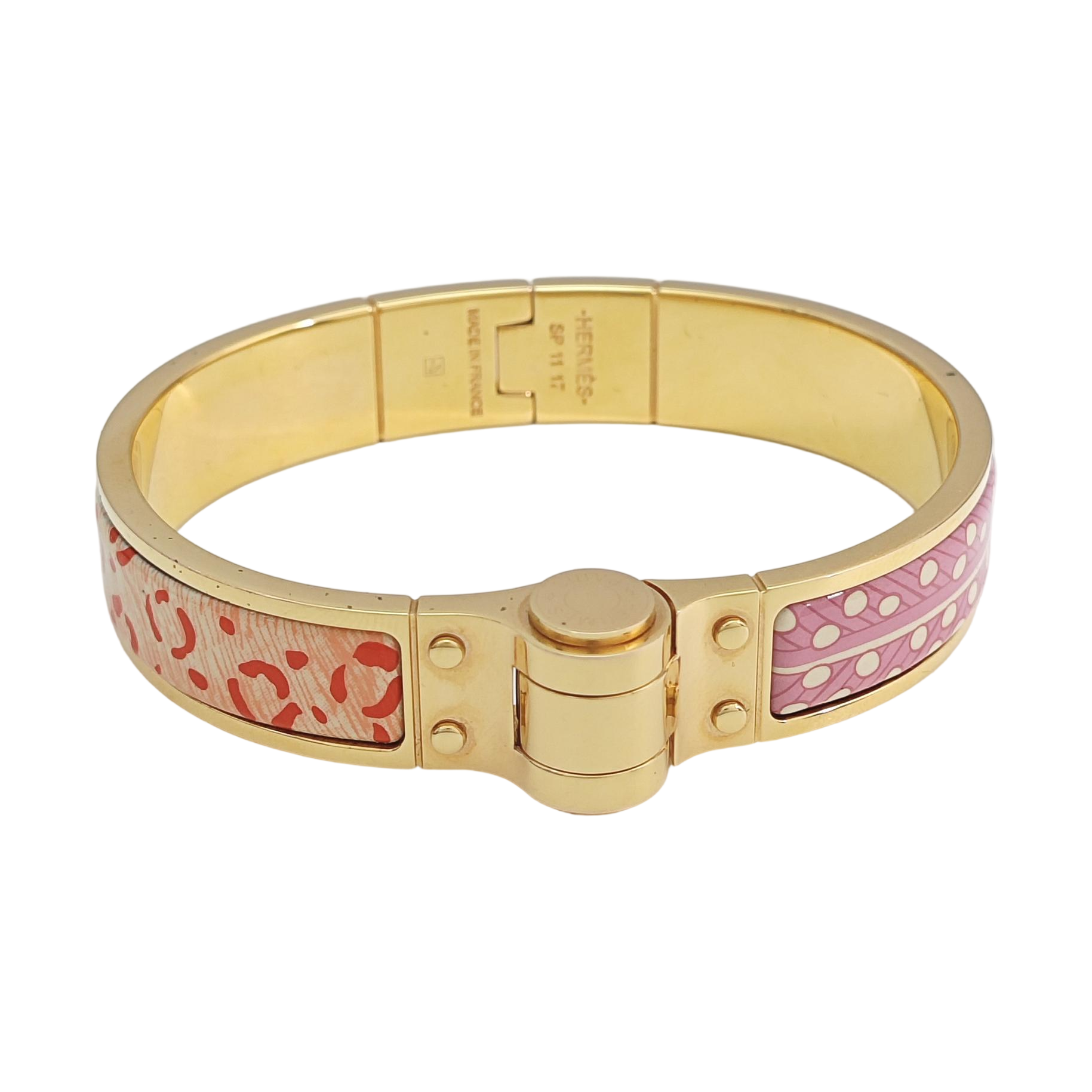 Enamel Hinged Bracelet Metal Gold Bangle