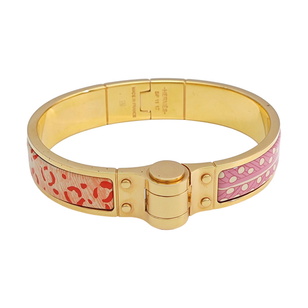 Enamel Hinged Bracelet Metal Gold Bangle