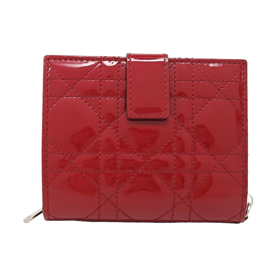 Lady Dior Cannage Patent Leather Red Wallet