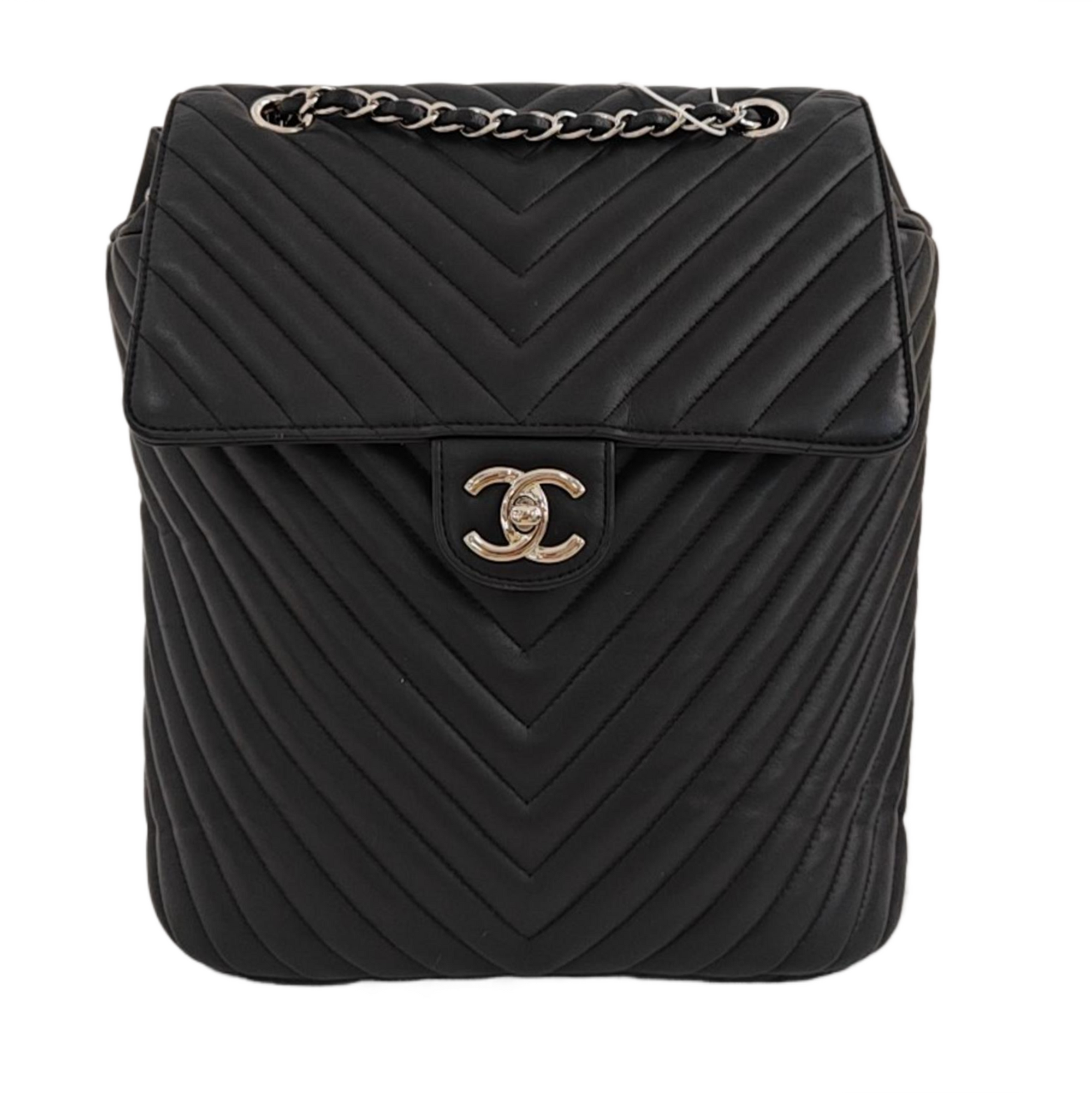 Chevron Calfskin Backpack Black