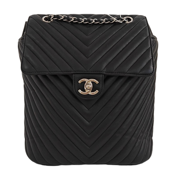 Chevron Calfskin Backpack Black