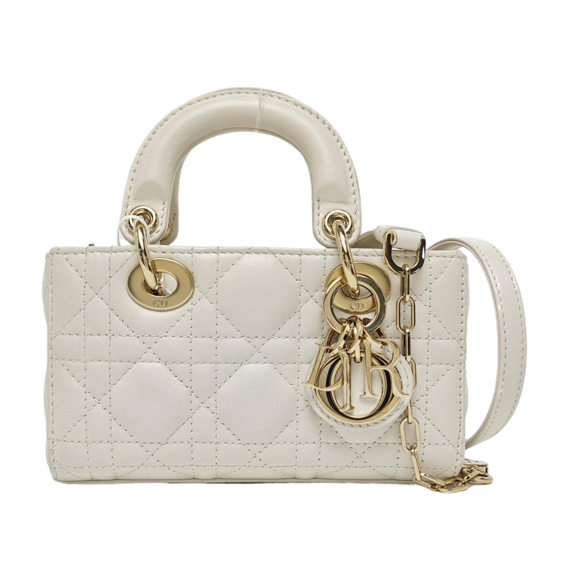 Lady D-Joy Super Mini Cannage Lambskin White