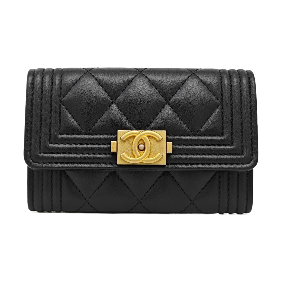 BOY CHANEL Quilted Calfskin Black Card Holder