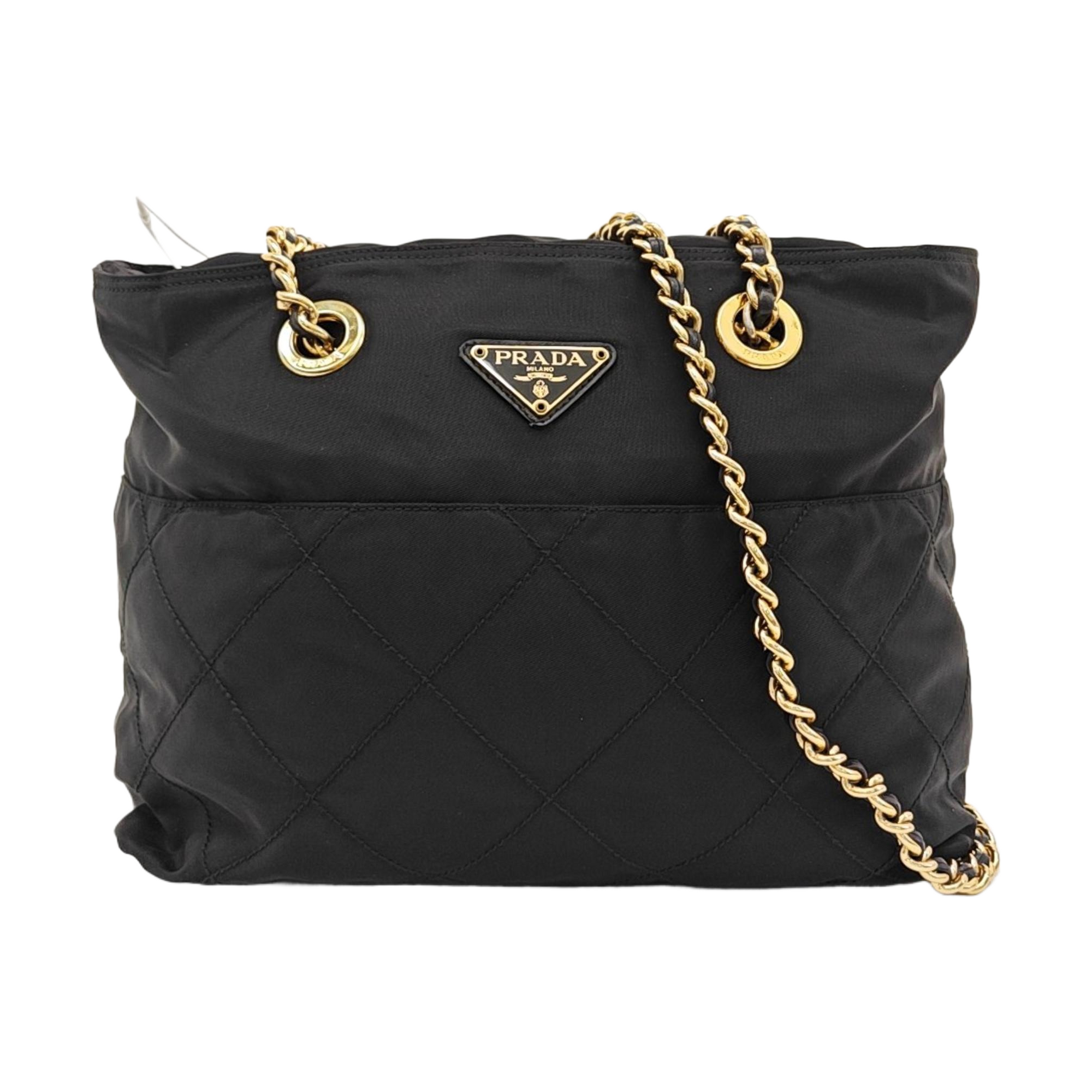 Chain Tote Quilted Nylon Black