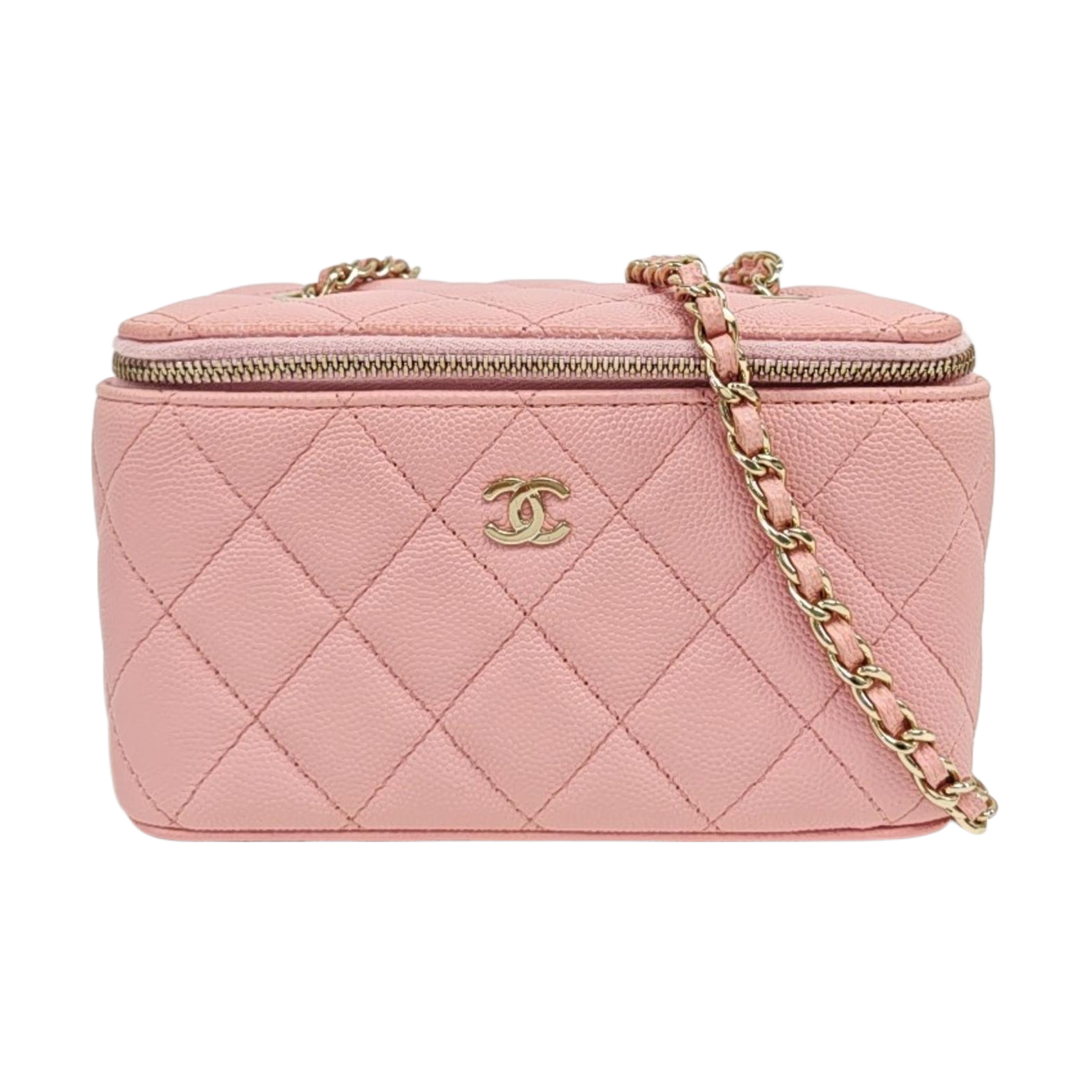 VANITY CASE Small Quilted Grained Calfskin Pink
