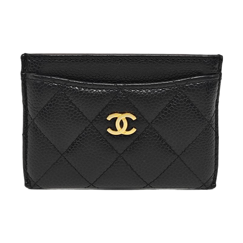 Quilted Grained Calfskin Card Holder Black