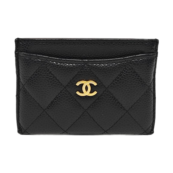 Quilted Grained Calfskin Card Holder Black