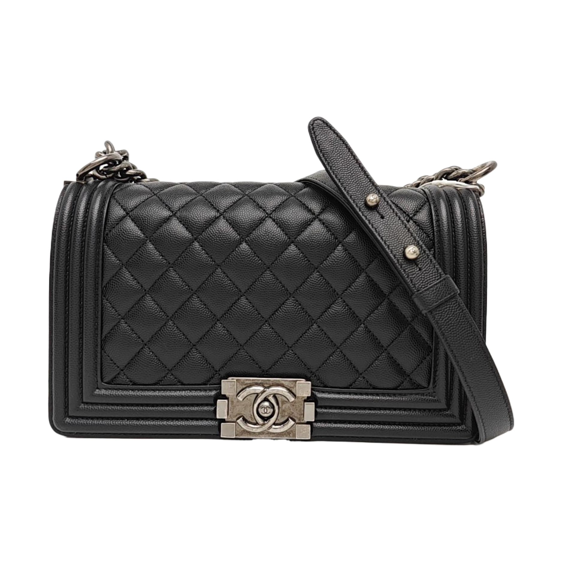 BOY CHANEL Medium Quilted Grained Calfskin Black