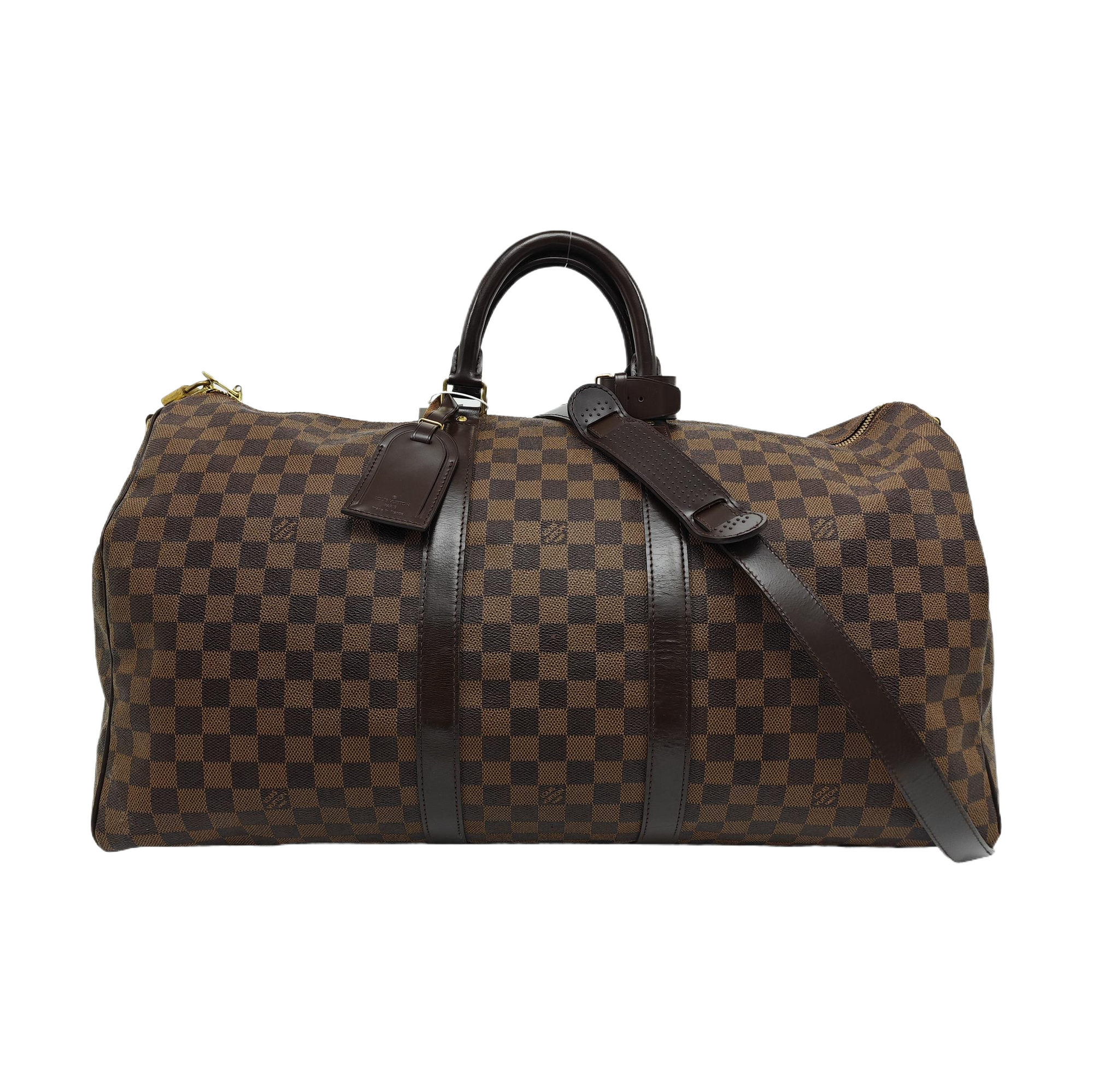 KEEPALL 55 Damier Ebene Coated Canvas Brown
