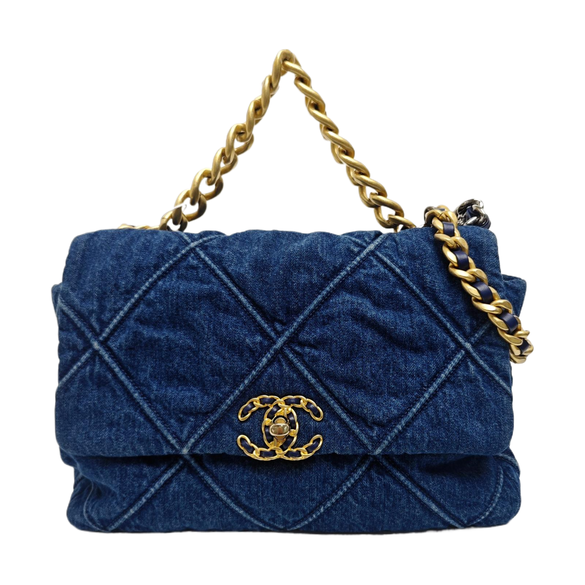 CHANEL 19 Large Quilted Denim Blue