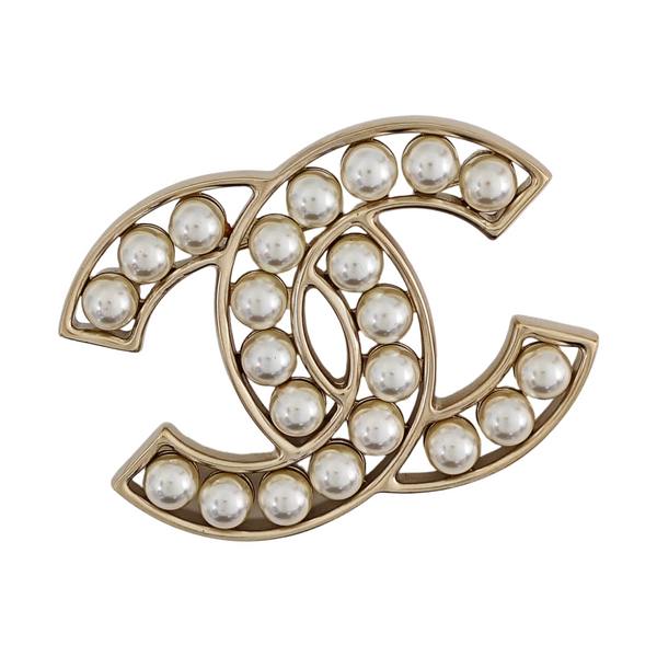 CC Logo Metal Gold Brooch