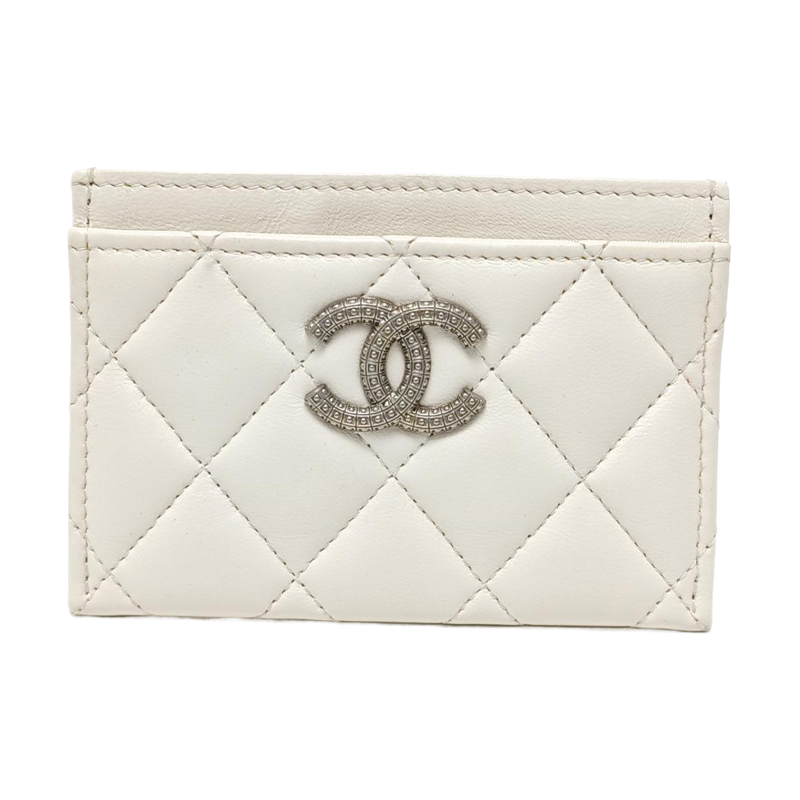 Authenticated pre-owned  CHANEL 19 Quilted Lambskin White Card Holder - Card Holder at Looply