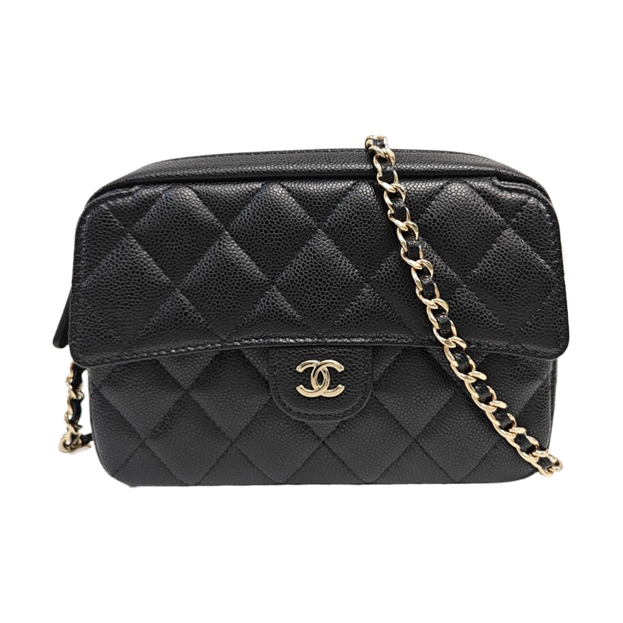 Quilted Grained Calfskin Shoulder Bag Black