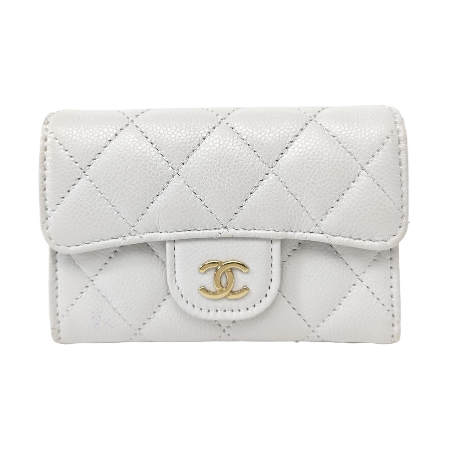 CLASSIC FLAP Quilted Grained Calfskin Gray Card Holder