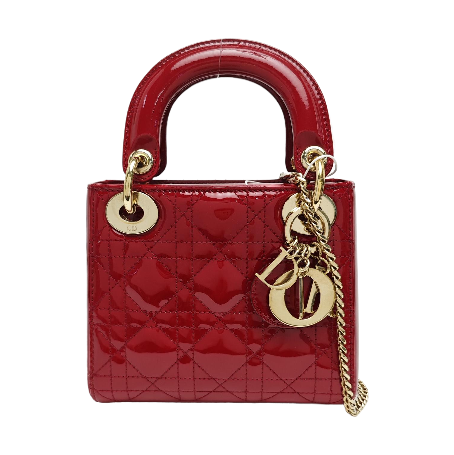 Lady Dior Mini Cannage Patent Calfskin Red