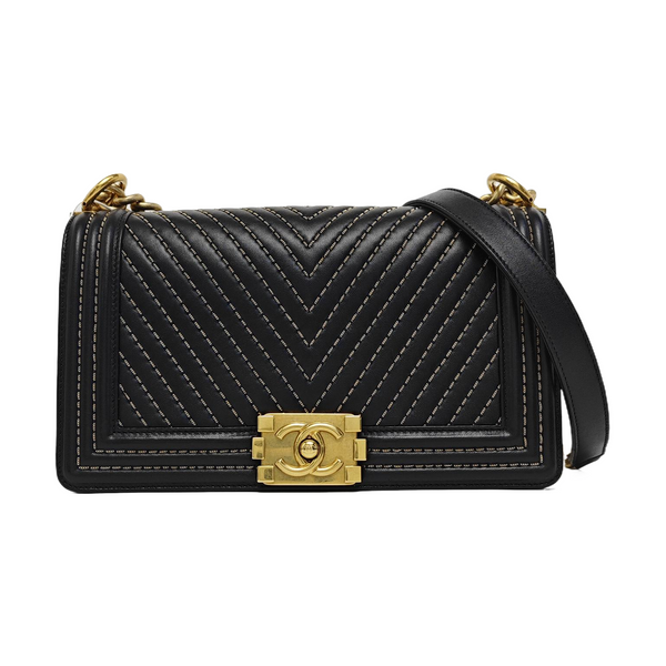BOY CHANEL Medium Chevron Lambskin Black