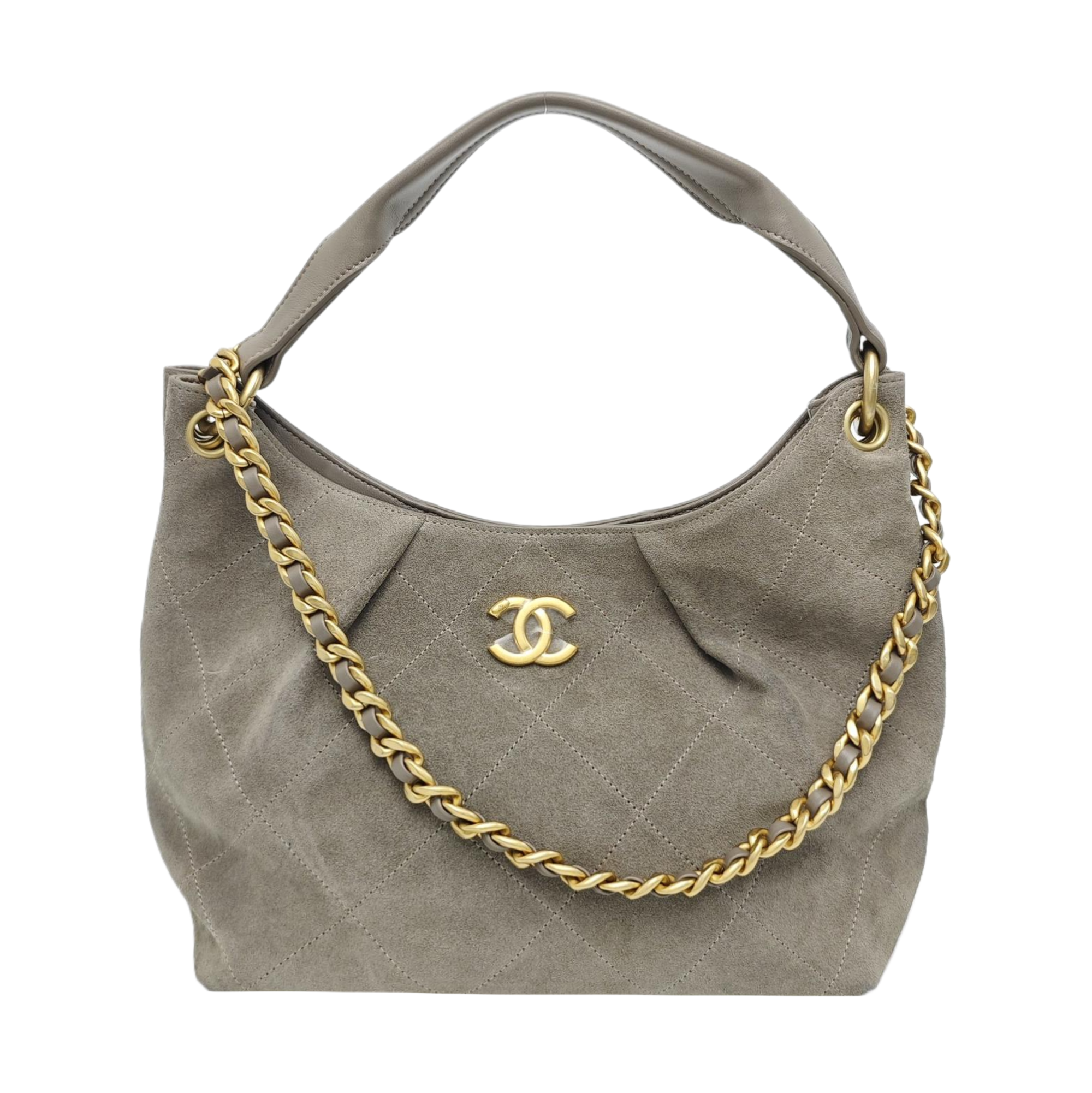 HOBO Large Quilted Suede Gray