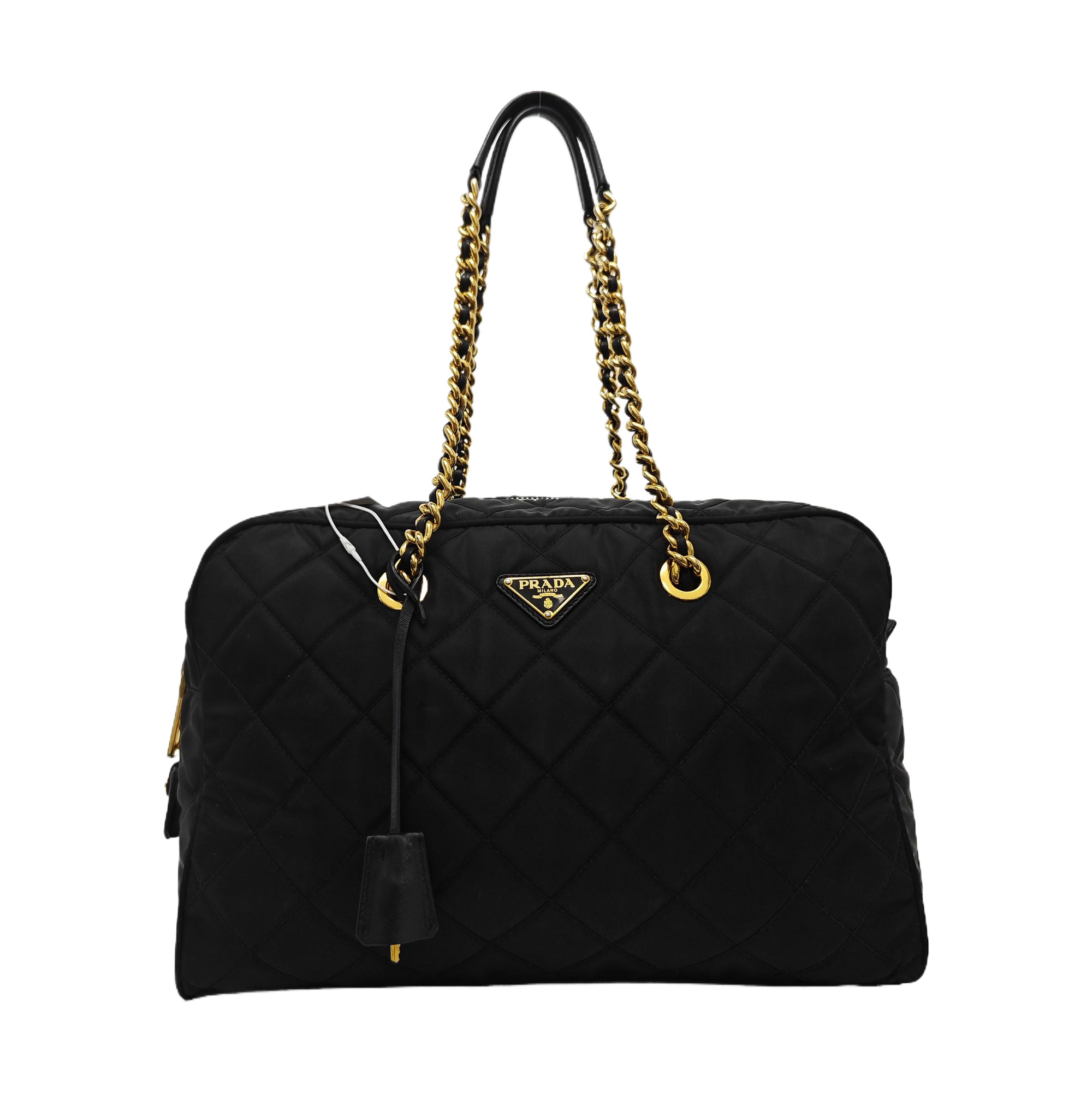 Quilted Nylon Shoulder Bag Black