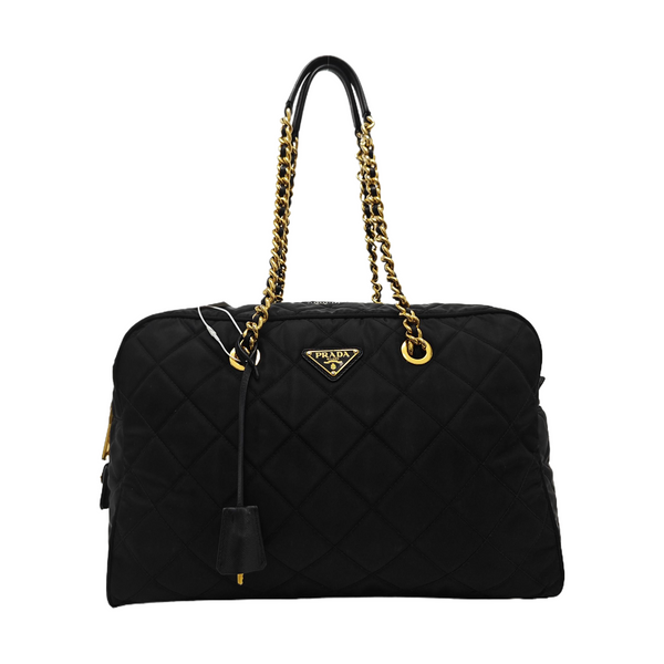 Quilted Nylon Shoulder Bag Black