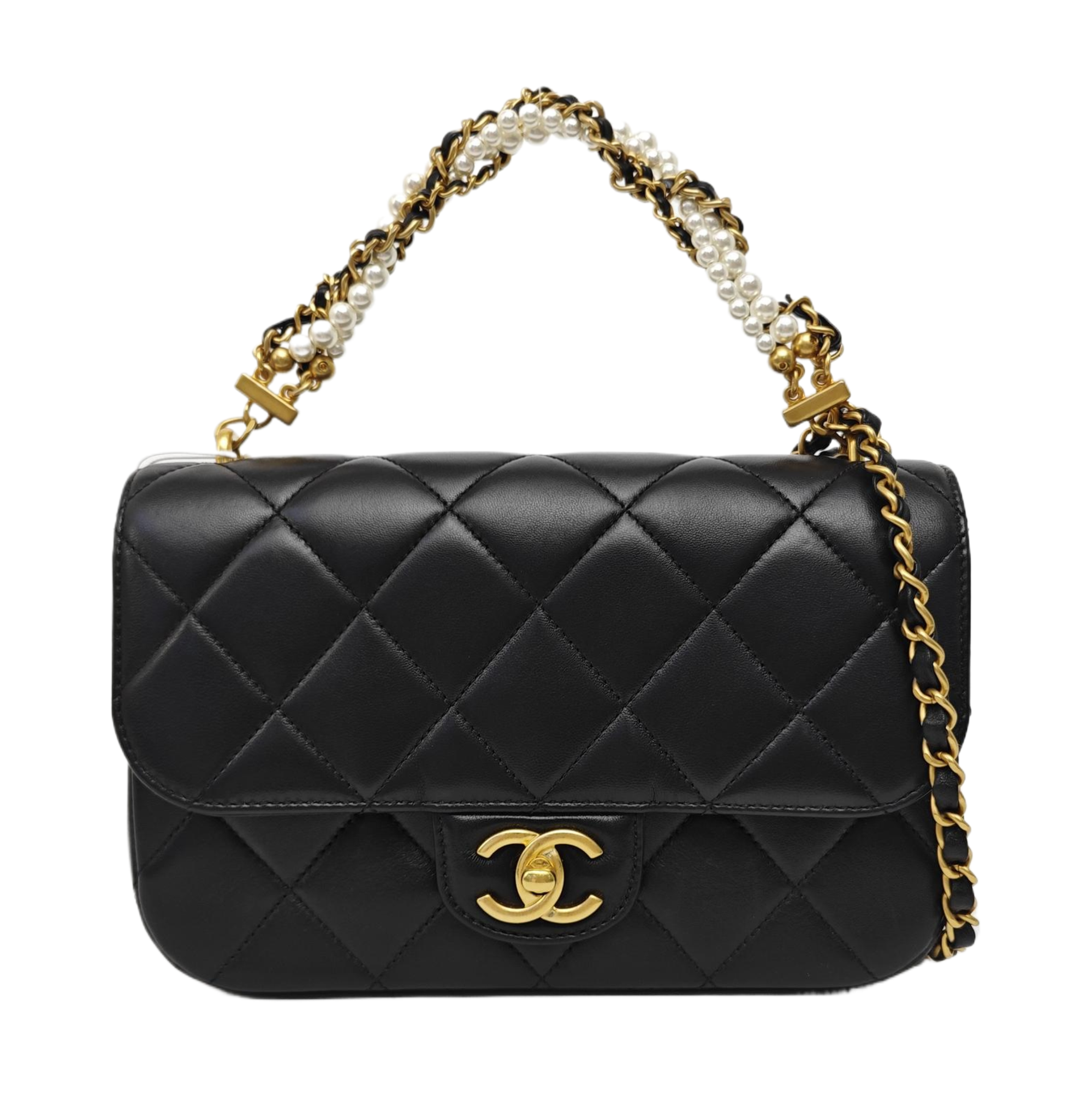 Quilted Lambskin Shoulder Bag Black