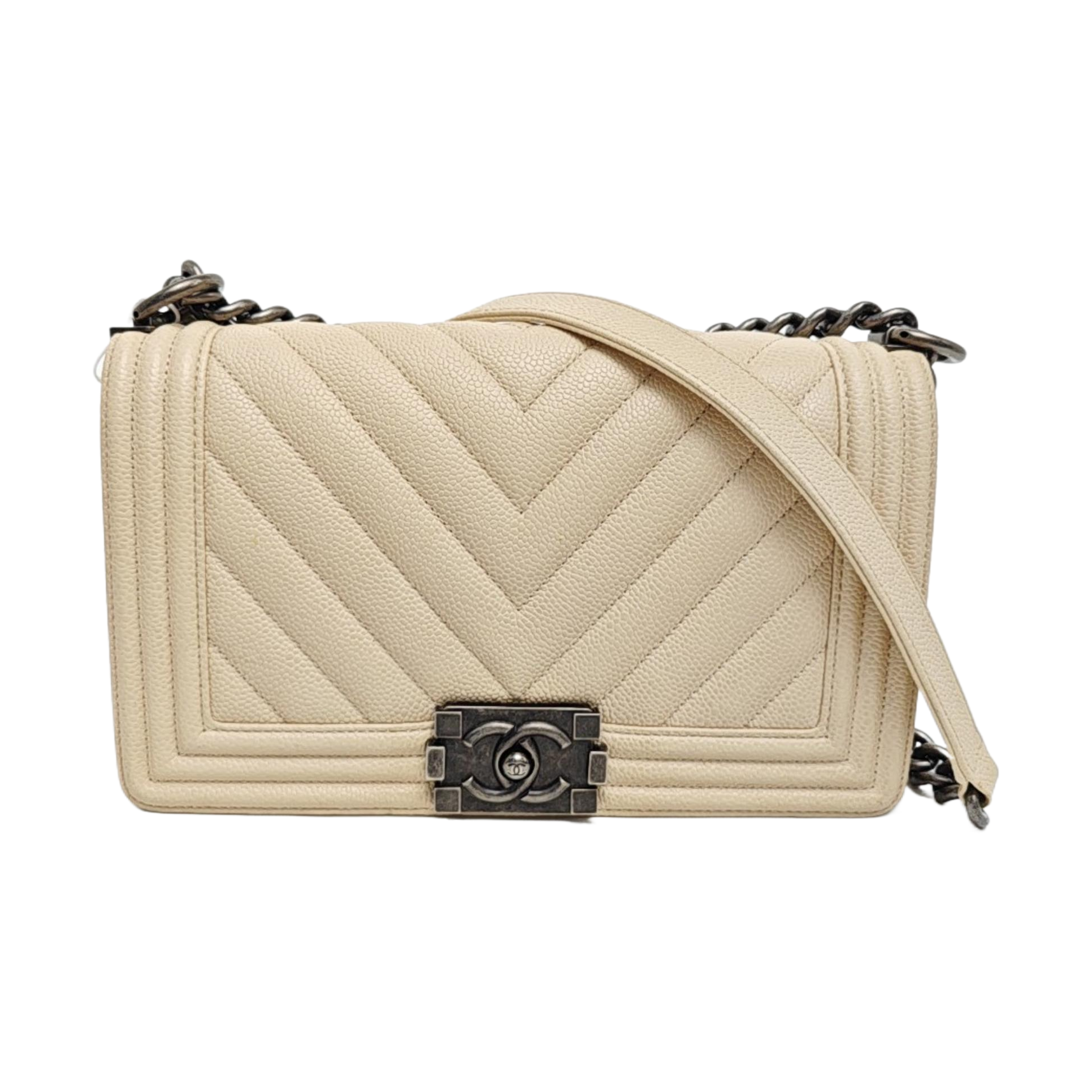 BOY CHANEL Medium Chevron Grained Calfskin White
