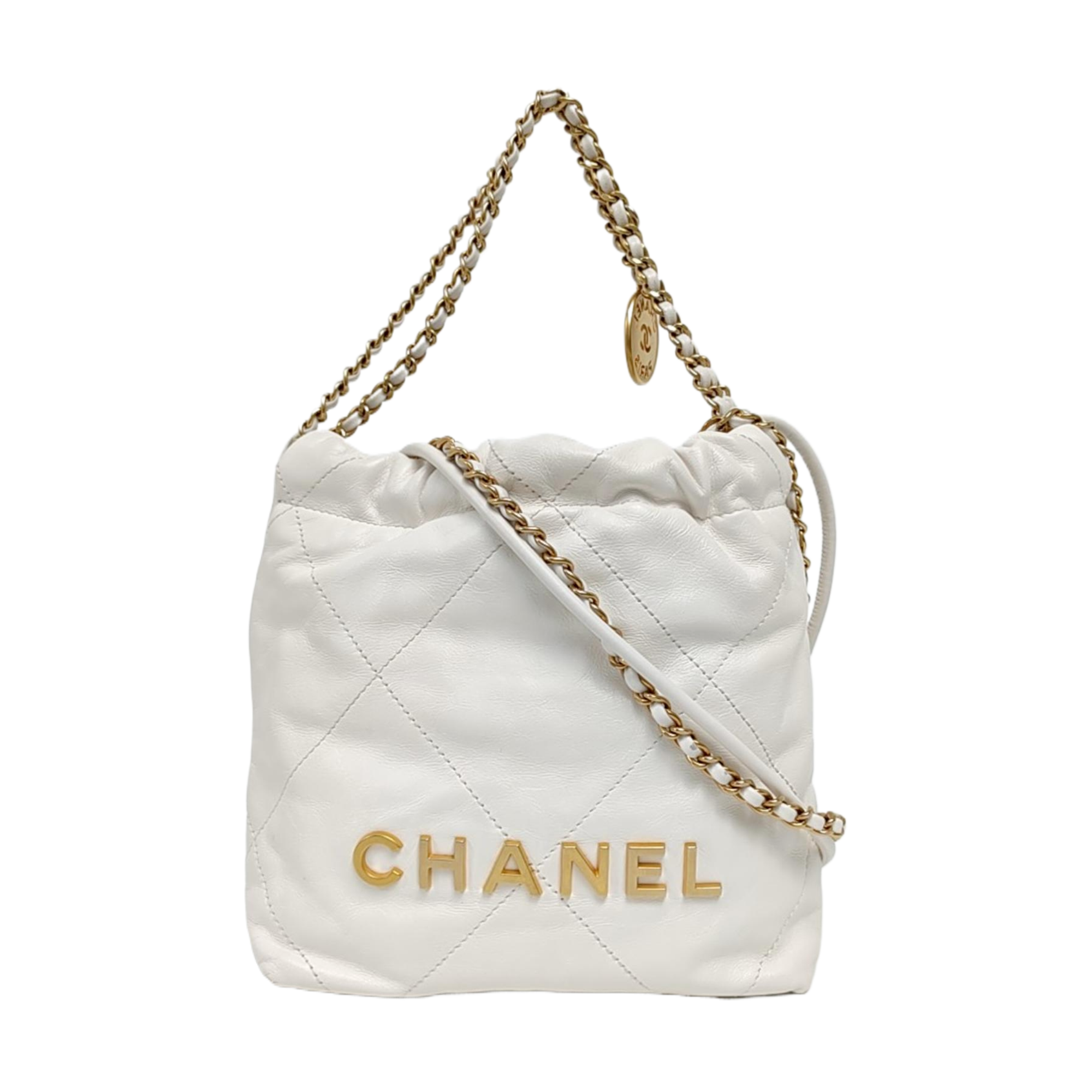 Authenticated pre-owned  CHANEL 22 Mini Quilted Calfskin White - Tote Bag at Looply