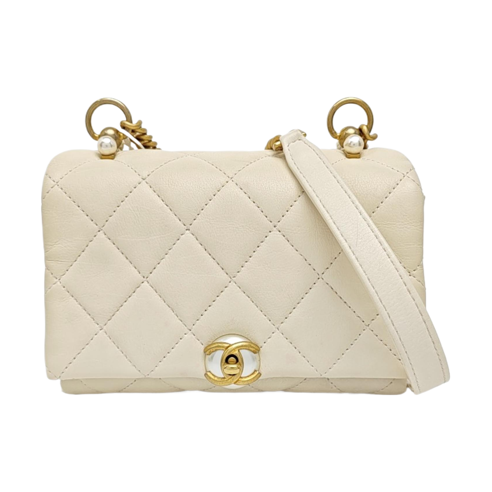 Quilted Calfskin Shoulder Bag White